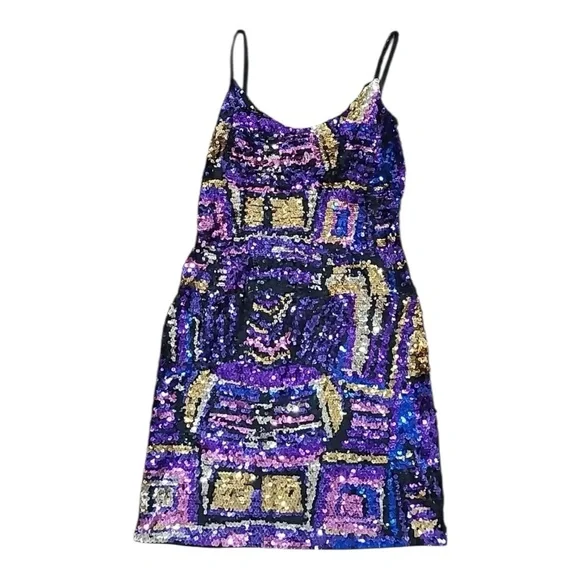 Black Tie Oleg Cassini Sequin Multicolor Dress NWT